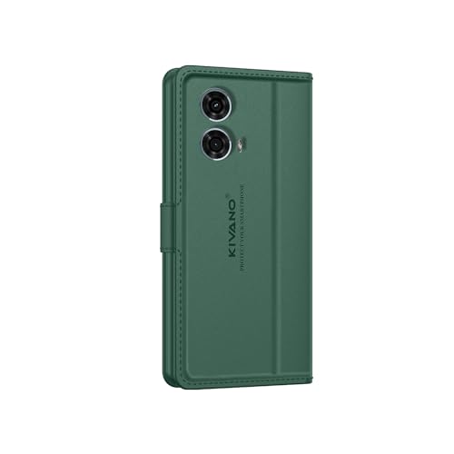 Image of KIVANO LUXE Compatible for Motorola G45 5G / Motorola G34 5G Luxury Handmade Leather Magnetic Flip Folio Case | Card Holder & Kickstand | Slim Protective Cover | Unisex - Green