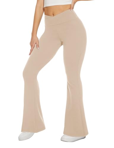TNNZEET Black Flare Leggings for Women, Crossover Yoga Pants with Pockets Bootcut Flared Leggings