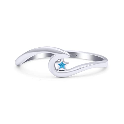 OMRANII Wave & Star Wedding Engagement Ring Lab Created Opal 925 Sterling Silver
