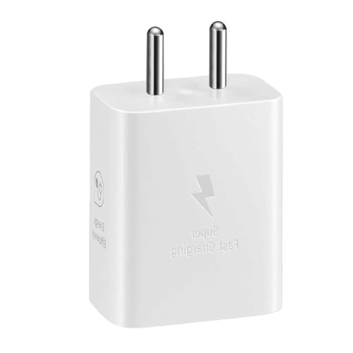 Original 25W Type-C Fast Charger Adapter Compatible with Samsung Galaxy S25,S24, S23,S22,S21,S20/Ultra/Fe, A55, M35, M15, M56, M05, M06, A15, A14, A35, F15. S/F/M/A/Z Series (N White)