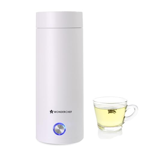 Wonderchef Crescent Travel Kettle | 400ml | Sleek and Compact | Leak-proof | Steam Release System | Stainless Steel Interior | LED Indicator | Complet