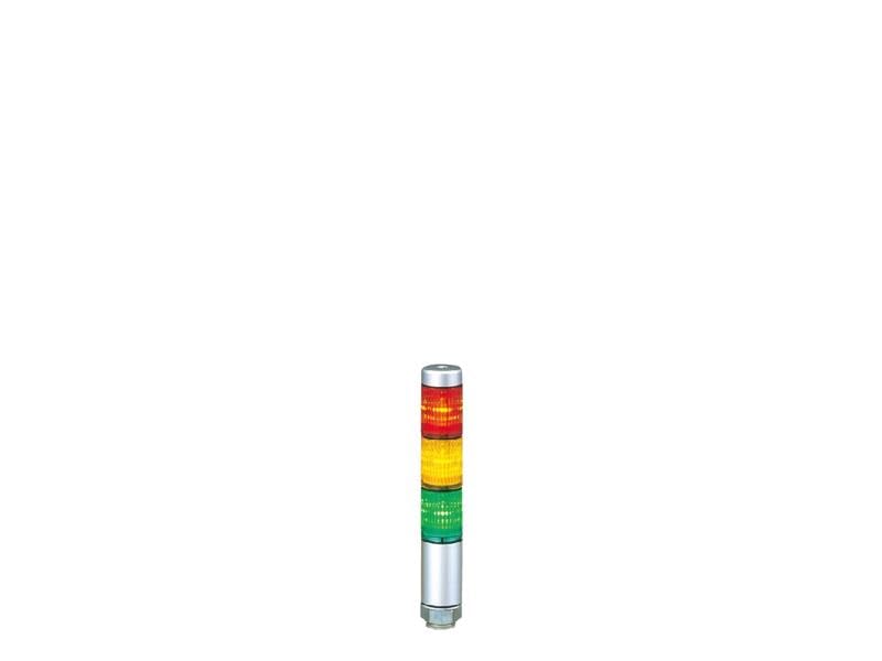 PATLITE MPS-302-RYG Silver, Direct Mount, 3 Stacks, 30 MM Diameter, NPN & PNP Open Collector Compatible, 24V AC/DC, Short Body, Continuous Light, Slim LED Tower, RED/Amber/Green