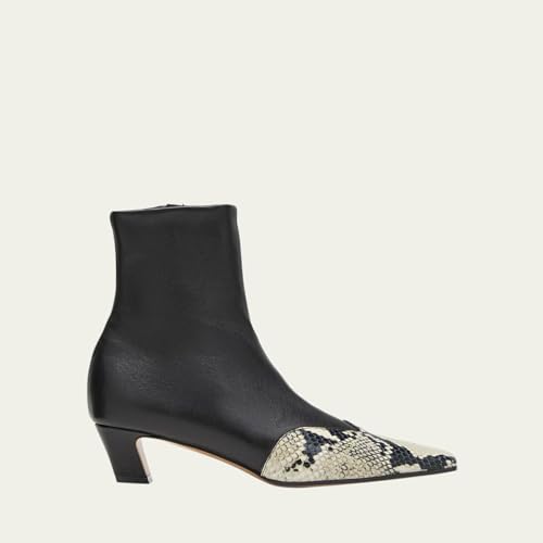 Women's Ankle Boots kitten Block Heel Short Boots Square Toe Splicing Leather Chelsea Dress Booties with Zipper4