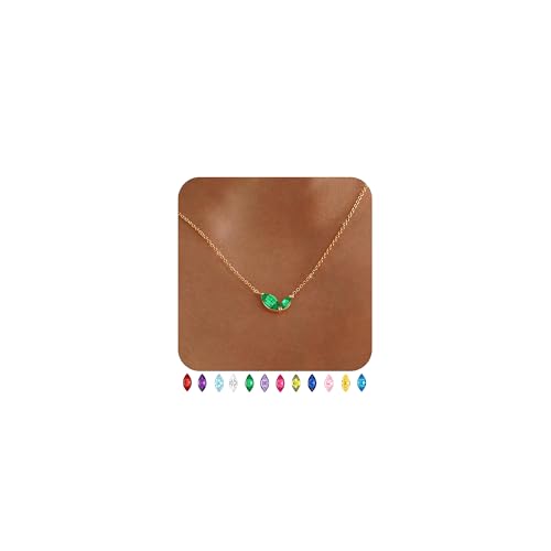 Dainty Gold Birthstone Necklaces for Women Non Tarnish 14K Gold Plated Necklaces for Women Trendy Blue Green Cubic Zirconia Pendant Necklace Graduation Birthday Gifts for Mom Personalized Jewelry