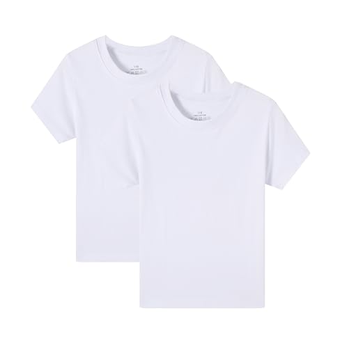 Huata Boys Short Sleeve Crewneck T-Shirt Girls Tee 2 Packs(White 6Y)