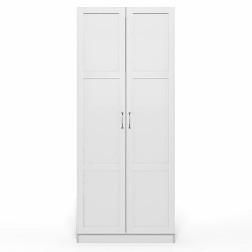 Image of Furinno Robin 4-Tier White Storage Cabinet, 30-Inch Pantry Cabinet with Adjustable Shelves & 2 Shaker-Doors, Kitchen Cabinet, Organization and Storage, for Pantry, Home Office, Plain White
