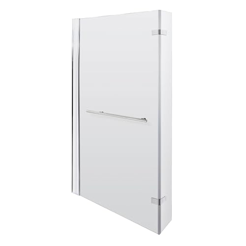 Balterley 815 x 1400mm L-Shaped Bath Shower Screen, Shower Screens for Baths with Towel Rail, 6mm Chrome Toughened Safety Bath Door Screen, Hinge Return Panel Reversible Door Screens (Chrome)
