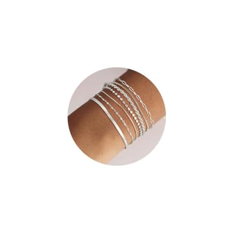 Kyerlyn Silver Bracelets for Women Trendy Waterproof Silver Dainty Bracelet Stack Adjustable Layered Bracelet Set Minimalist Fashion Jewelry Cover
