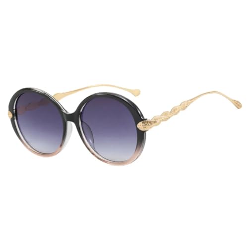 Lunettes de soleil rétro surdimensionnées rondes en métal noir et gris UV400