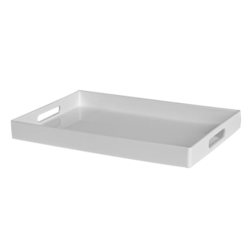 Argon Tableware 34.5 x 30cm Serving Tray with Handles - White - Rectangular Tray Metallic Decorative Breakfast Platter Melamine Food Dish for Eating, Snacks, Drinks, Food Serving