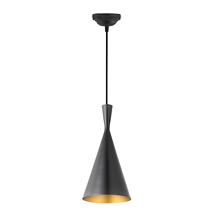 Lexton Single Head Metal Cone Shape Pendant Light | for Bedroom, Kitchen, Restaurant, Indoor Outdoor or Home Decoration (Black, Pack of 1) (Bulb Not Included)