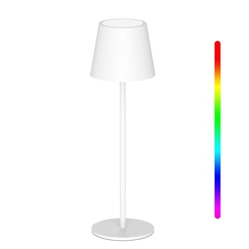 K-Bright LED Dimmbare Akku Tischlampe Kabellose, Wiederaufladbar Warme Lichtfarbe 3000K+RGB Tischleuchte mit USB-C, Aluminium, IP54 Wasserdichte, Weiß K-Bright LED Dimmbare Akku Tischlampe Kabellose, Wiederaufladbar Warme Lichtfarbe 3000K+RGB Tischleuchte mit USB-C, Aluminium, IP54 Wasserdichte, Weiß