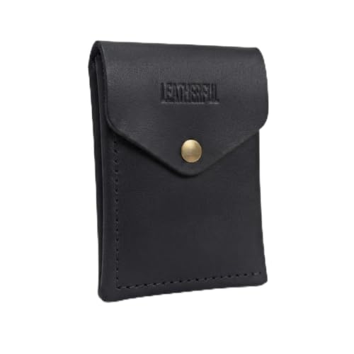 Image of Leatherful Flip - Top Grain Leather Vertical Slim Wallet for Men | Easy Quick Card Access | Compact Front Cash Pocket & Button Lock | Minimalist Travel & Daily Carry Wallet (Black)