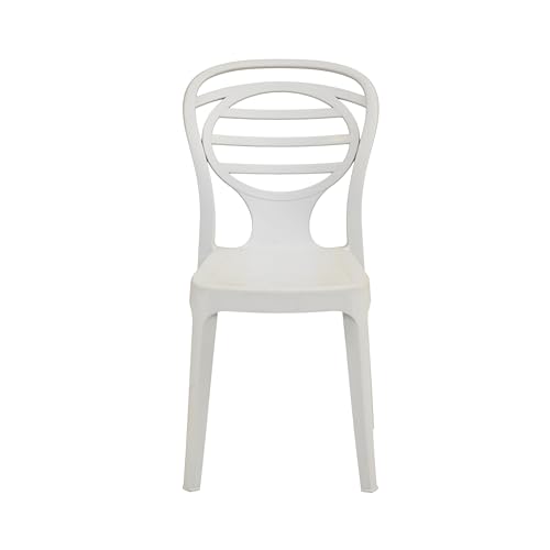Image of Oaknest Supreme Oak Armless Plastic Dining Chair | Compact & Ergonomic Design for Home, Living Room, Balcony & Outdoor Seating | White | Set of 4