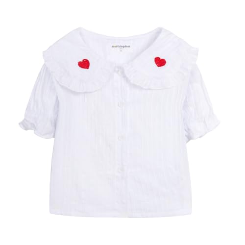Image of Mud Kingdom Little Girls Peter Pan Collar Blouse Cotton Short Sleeve Button Up