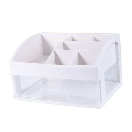 MERRYHAPY 1レイヤー透明プラスチック製化粧品収納ボックス 引き出し式卓上ストレージケース 仕切り付きで整理整頓 化粧品やアクセサリーの整理に 長持ち素材使用 ホワイト 小 段