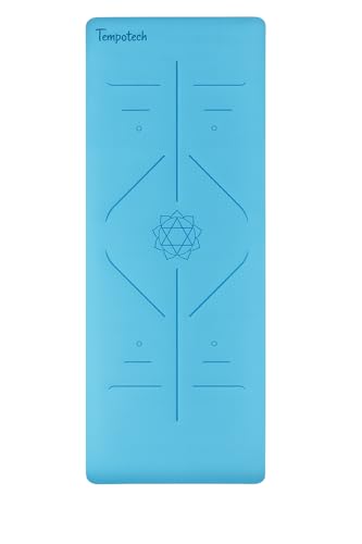 Tempotech Original ® Tapis de yoga en caoutchouc avec système d'alignement – Extrêmement résistant – Comprend un sac et une sangle de transport – Antidérapant – Pour Fittnes – Gymnastique (Céleste)