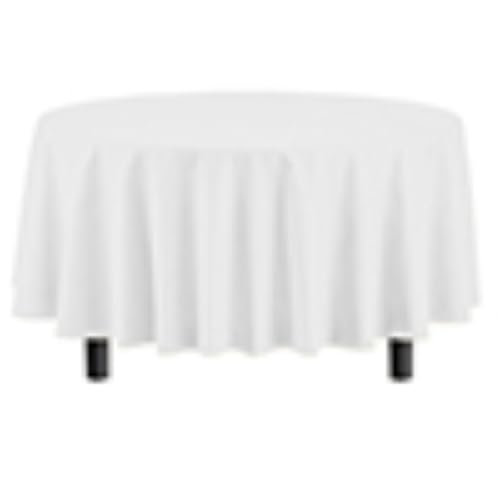 Image of Exquisite White Round Plastic Table Cloth Disposable 6 Pack - 84 Inch Round Value Pack - Economy Tablecloth for Parties Events and Everyday Use - Budget Friendly Table Cover