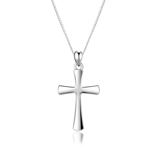 Sterling Silver Cross Necklace for Women 925 Sterling Silver Polished Curved Cross Pendant Necklace Handmade Crosses Religious Jewelry Gift