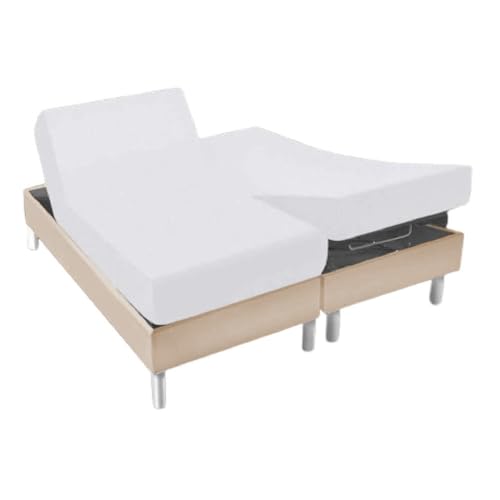 Alpes Blanc - Protège Matelas 2x80x200 cm – Spécial Lit articulé Tête et Pieds Relevables – Molleton Coton 200g/m² – Grand Bonnet