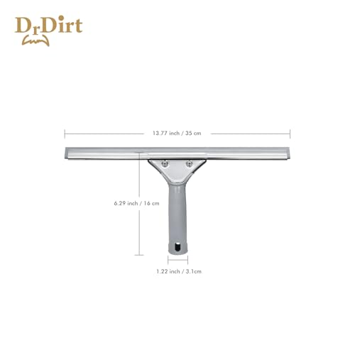 Image of DrDirt 14-Inch Window Squeegee with Stainless Steel Frame and Rubber Blade | Replaceable rubber blade for windows, mirrors and shower glass; ergonomic non-slip handle provides a comfortable grip.