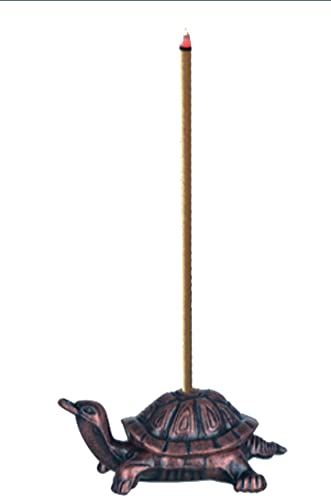 Red Copper Antique Style Metal Lotus Flower Lily Pad Ash Catcher Mini Lucky Turtle Incense Burner Holder Plate Zen Buddha Buddhist Meditation Decor W/ Sandalwood Sticks Gift Set #TOP5