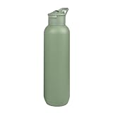 Juebueix Vaso de silicona con tapa de popote de acero inoxidable, 600 ml/1000 ml, botella de agua con aislamiento para gimnasio, verde militar, 1000 ml