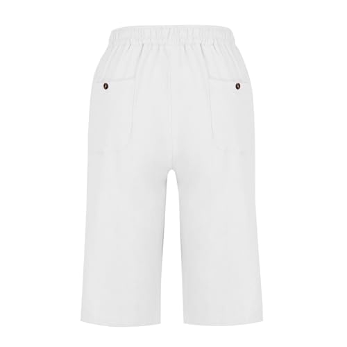Generic Women's Linen Capri Pants Drawstring Summer Beachwear Cropped Pants Loose Lightweight Elastic Waist Trousers, Large4