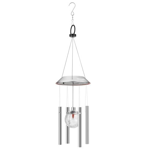 IMAGE Solar Wind Chime Outdoor Hanging Lights Crackle Glass Ball Wind Chimes Color Changing Lights with Metal Tube Hanging Garden Lights for Patio Yard Home Decor Gifts for Mom Women