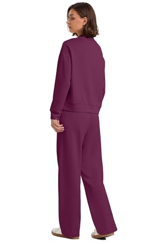 Image of WIHOLL Two Piece Sets for Women Fall Outfits Lounge Sets Mock Neck Tops Wide Leg Pants Vacation Travel Airport Outfits