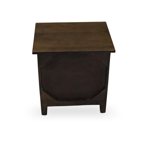 Image of Gharaana Kavya Wooden Bedside Table with Double Drawer Storage, Dark Walnut Finish, 46x38x46 cm