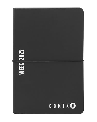 COMIX U Medium – Agenda 2025 semanal de 12 meses, con calendario, planificador, espacio para notas y apuntes, 11,8 x 18 cm, negro/blanco