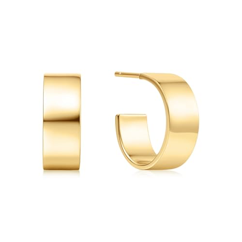 ANIA HAIE Damen Creolen Vogue Maven Flat Medium Hoop aus 925 Sterling Silber 14k Gold vergoldet, Größe: 16 x 6mm, inkl. Geschenkverpackung