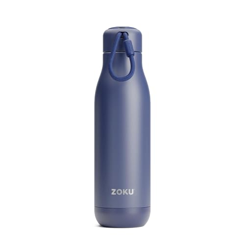 Image of Zoku Powder Coated Bottle | Double Walled Vacuum Insulated | Leak-Proof Hygienic Lid and Paracord Included | Large 1-1/2-Inch Diameter Mouth Opening | Eco-friendly (25oz, Navy)