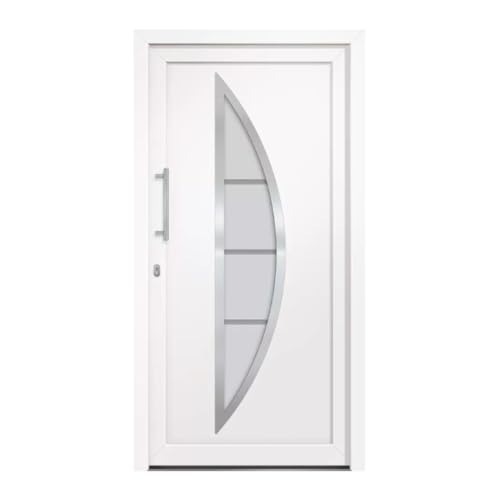 HORI Eingangstür Kunststoff Komplettset – Hochwertige Haustür mit Wärmeschutz, 5-fach-Verriegelung & Edelstahl-Stoßgriff I Farbe: weiß I DIN links I Modell: Curve I 198 x 98 cm