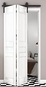 BotaBay Upgraded Bi-Folding Sliding Barn Door Hardware Kit for 2 or 4 Doors Folding Door Lifting Rail with Black Track J Shape Roller, Doors not Included (60in)
