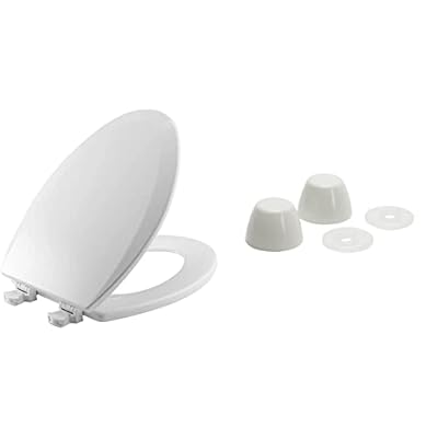 Bemis 1500EC 390 Lift-Off Wood Elongated Toilet Seat (1 Pack) and Fluidmaster 7115 Replacement Toilet Bolt Caps