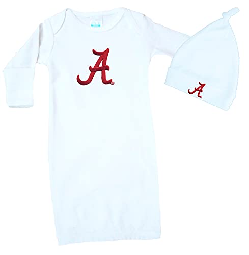 Image of Future Tailgater Alabama Crimson Tide Baby Layette Gown and Knotted Cap Set 0-3 Months