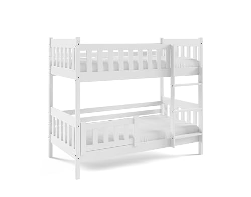 Masseno Etagenbett Lucia 80x160 Weiß, Hochbett mit Treppe, Jugendbett mit Rausfallschutz & Lattenrost, Kinderbett