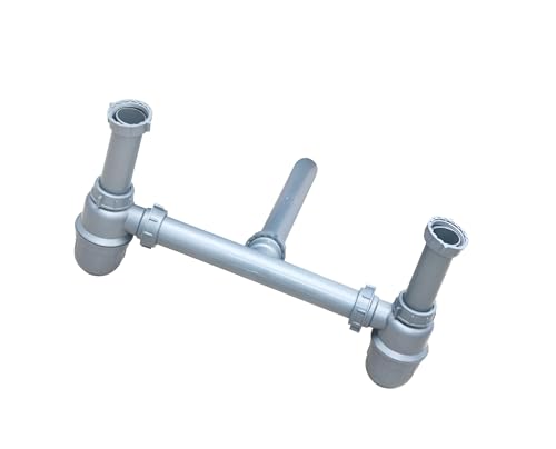 NEW WARE Juego de trampa para botellas de PVC gris de 2 vías, drenaje doble para fregadero de cocina, manguera de desagüe de desagüe, conector de tubo de salida para lavabo/eliminación de basura