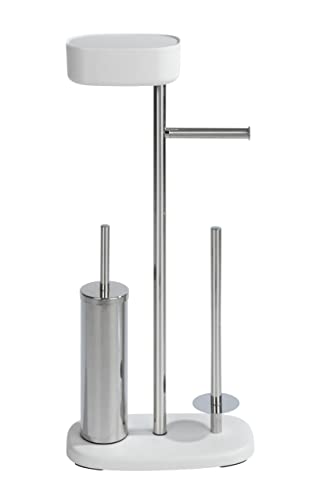 WENKO Combiné WC 5en1 Rivazza Blanc | Brosse WC à tête remplaçable, dérouleur Papier, stockeur à Rouleaux, boîte de Rangement et Support Portable |...