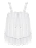 YiZYiF Mens Sissy Lingerie Nightie Dress Lace Sheer Tank Top Camisole Nightgown Crossress Nightdress White Large