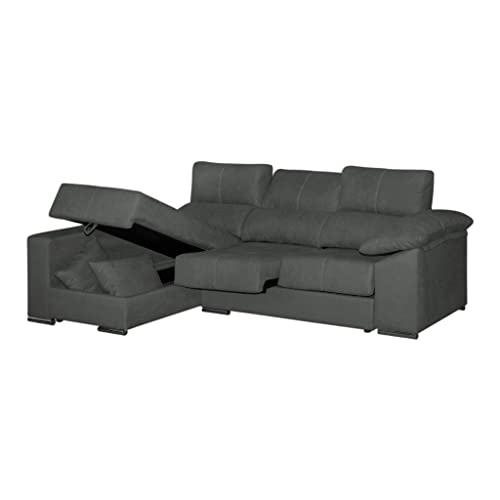 Tanuk Sofá Chaise Longue 4 Plazas Gris Marengo HELA Reversible 265x150 Tejido con Sistema ACUALINE Asientos Extensibles Desenfundable Arcón (Envío y Subida a Domicilio Incluidos)