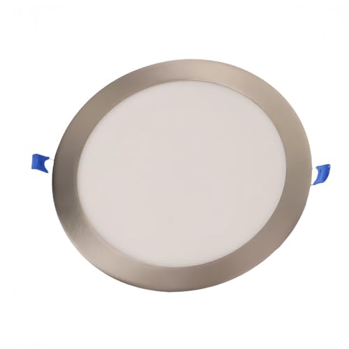 ONSSI Placa LED de Techo 20W 2000lm,Redondo Φ220mm Blanco Frío (CCT Regulable en Blanco-Neutro-Cálido) Panel LED Níquel Super slim Empotrado Foco downlight Led (Marco Plata)