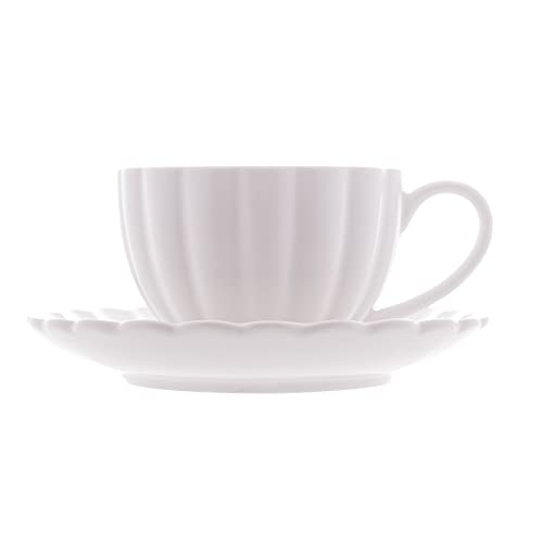 XÍCARAS COM PIRES PARA CHÁ DE PORCELANA WOLFF 2 PEÇAS PÉTALA 160ml BRANCO MATT