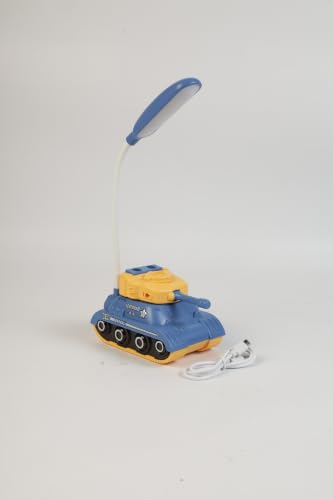 Image of Lexton 11.5 Inch Rechargeable Tank LED Table Lamp with Pen & Phone Holder | 360 Rotatable Desk Lamp, USB Charging, 2 Light Modes, ON /Off Button for Kids, Study Table, Bedroom & Office