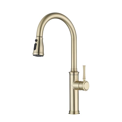 Kitchen Faucets with Pull Down Sprayer Dual Mode Stainless Steel 360° Swivel Hot and Cold Water Kitchen Sink Faucet-Brushed (Brushed d A)