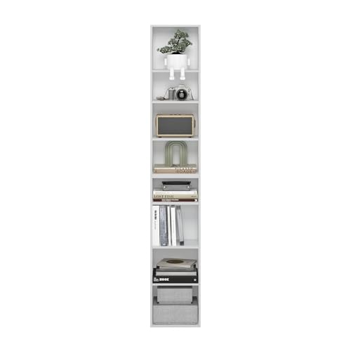 Image of Furinno PASIR Book Shelf, 8-Tier Bookshelf, Bookcase with Open Shelf, 9.3 x 11.8 x 70.9, for Living Room, Bedroom, Home Office, White