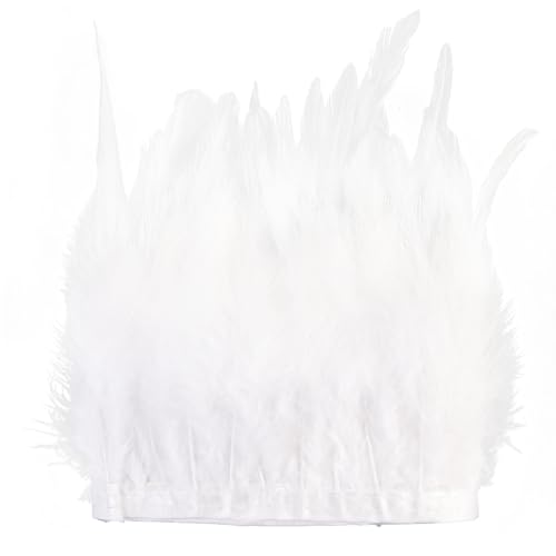 White Rooster Feather Fringe Trim 14.7ft 3-5inch Fluffy...