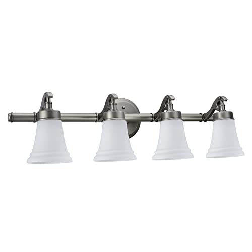 Image of Aspen Creative 62067, Three-Light Metal Bathroom Vanity Wall Light Fixture, 30 1 /2 inch Wide, Transitional Design in Rustic Pewter with White Opal Glass Shade